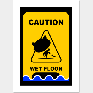 Caution Wet Floor Sign Cat Version Posters and Art